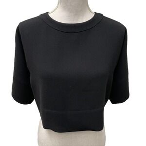 Yigal Azrouel Blouse Top Womens 4 Cropped Black Button Back Minimalist Old Money